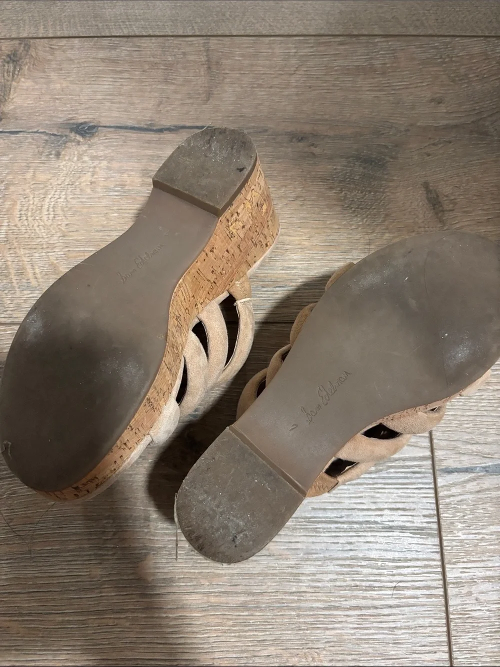 Sam Edelman Beige Suede Padded Strap Wedge Sandals